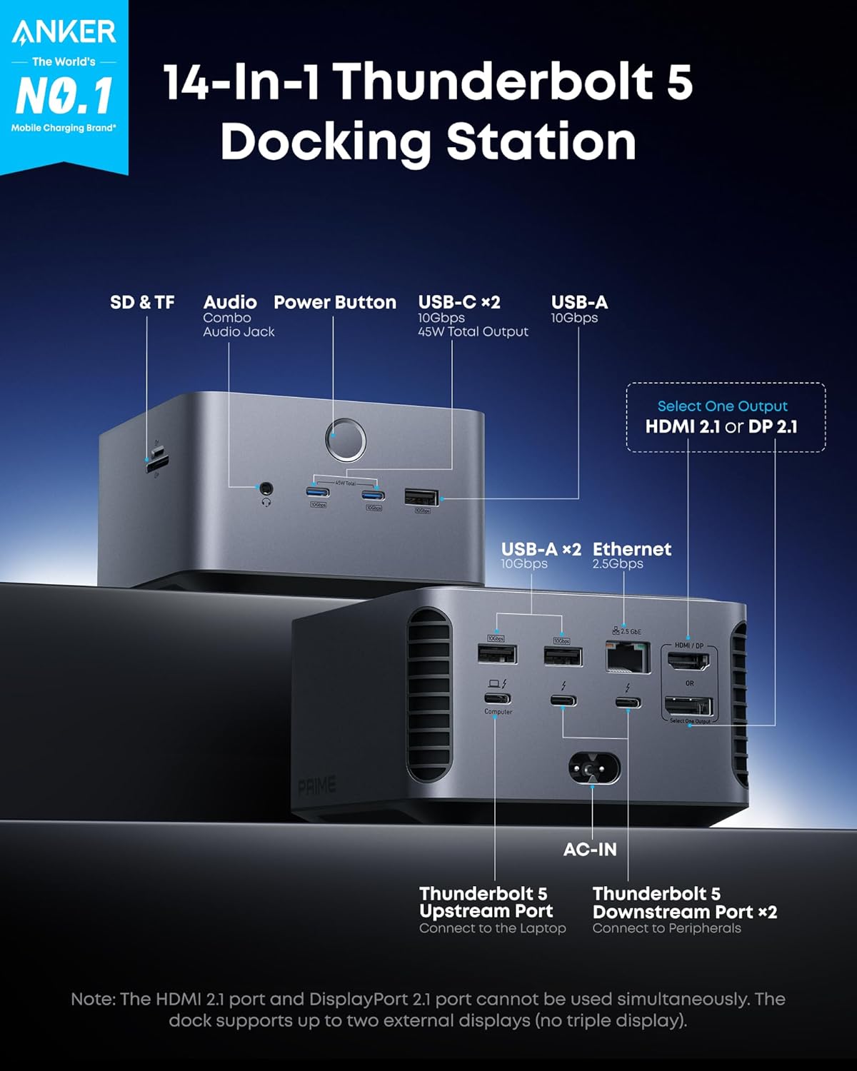Anker Prime TB5 Docking Station, Special 14-in-1 Thunderbolt 5 Dock, High-Perfor...