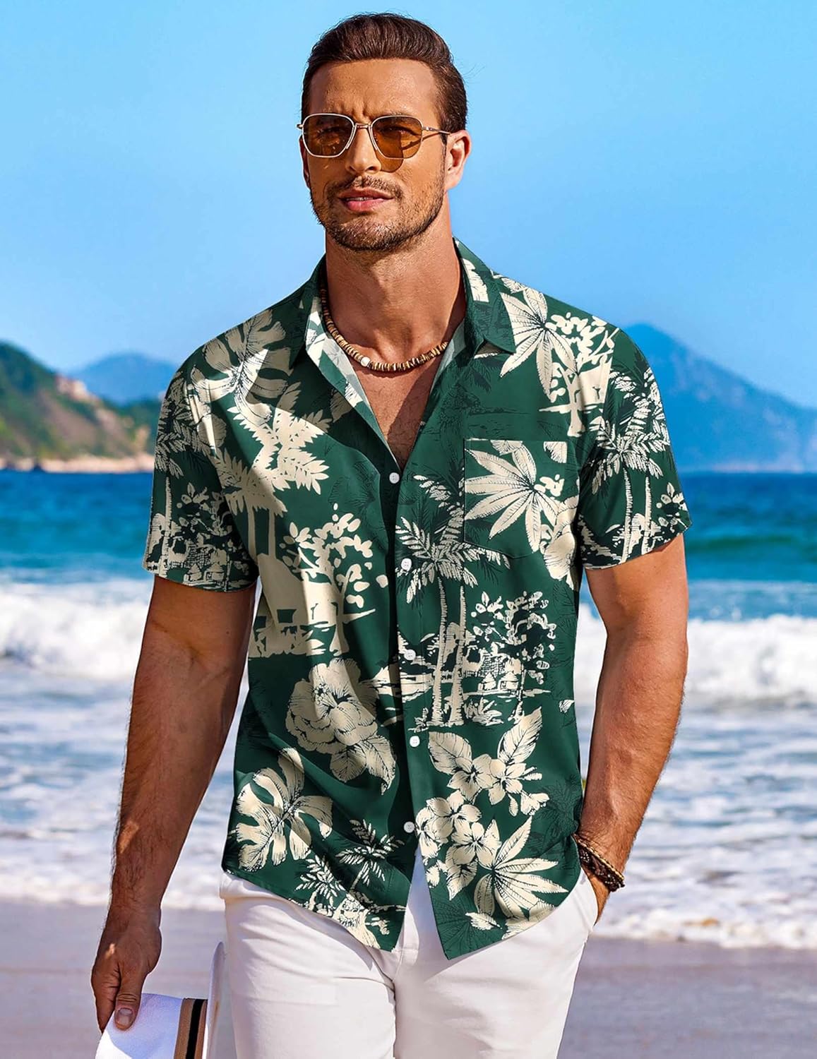 Stylish COOFANDY Men's Hawaiian Shirt, Unique Short Sleeve Floral Button Down Sh...