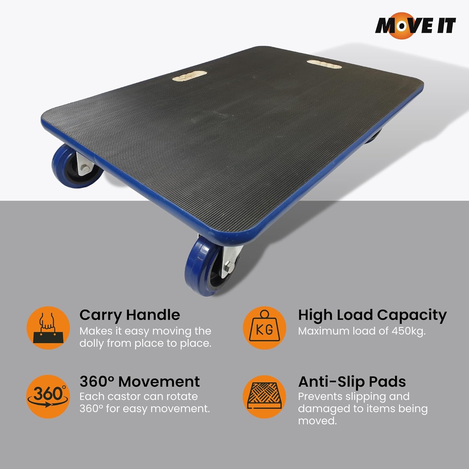 High-Capacity Move-It Transport Roller Dolly, Special Trolley with 450kg Load Ca...