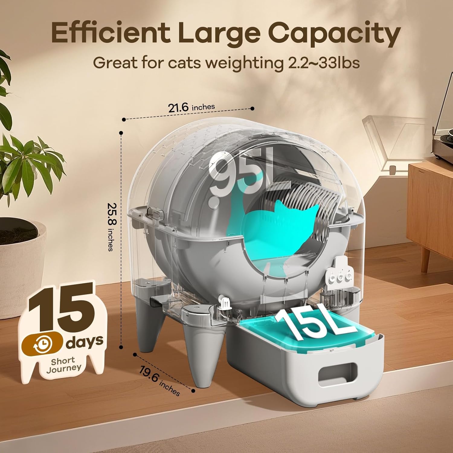 Automatic Cat Litter Box Self Cleaning Litter Box Large Capacity for Multiple Ca...