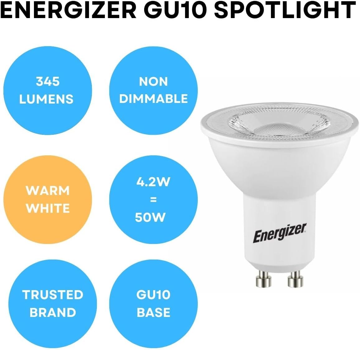 Energizer GU10 LED Bulbs Warm White 3000K Light Bulb Pack of 10 – 50W Halogen Sp...