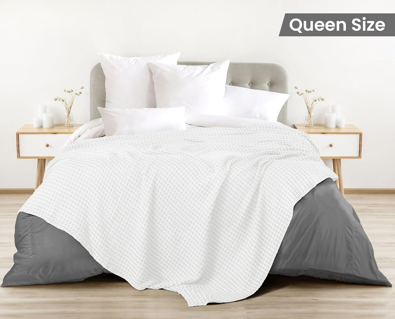 Utopia Bedding White 100% Cotton Waffle Blanket 300 GSM [Queen - 90x90 Inch] Sof...