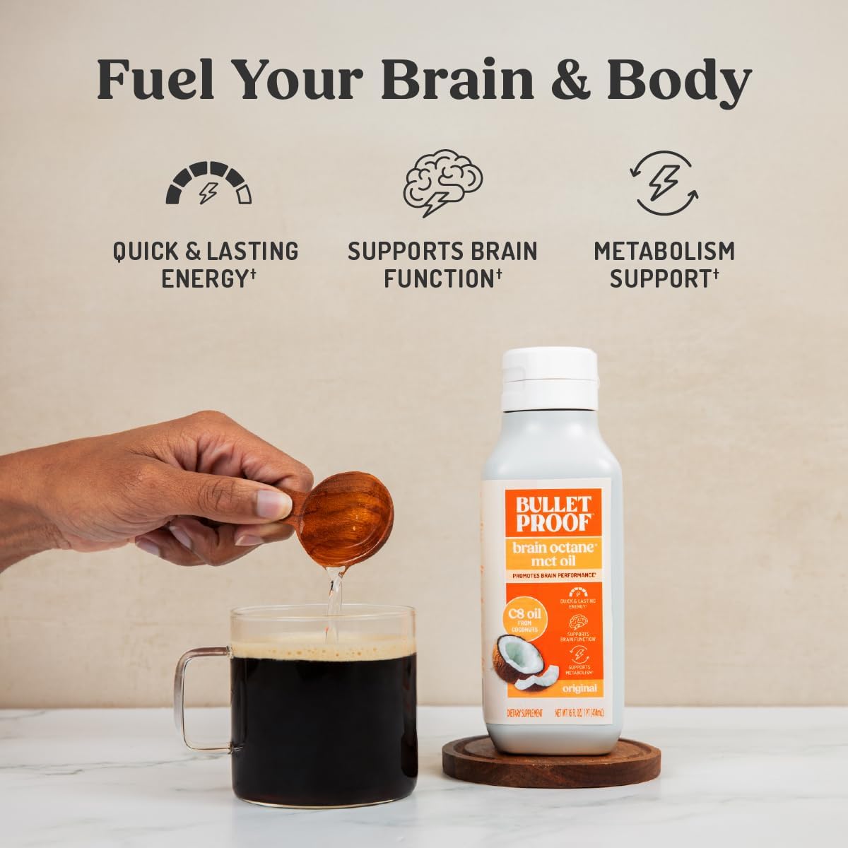 Bulletproof Brain Octane C8 MCT Oil, 16 oz – 100% Pure Coconut Oil, Triple-Disti...