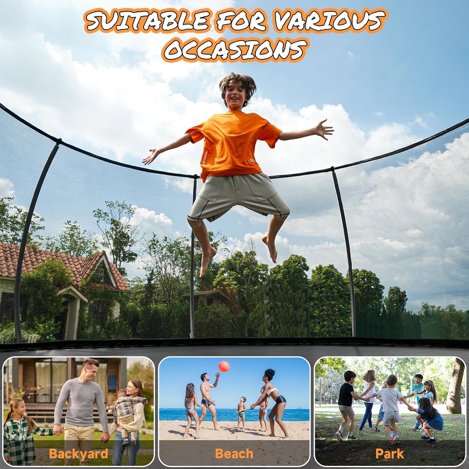 Outdoor Trampoline, High-Quality 10FT to 16FT Yard Trampolines with Enclosure Ne...