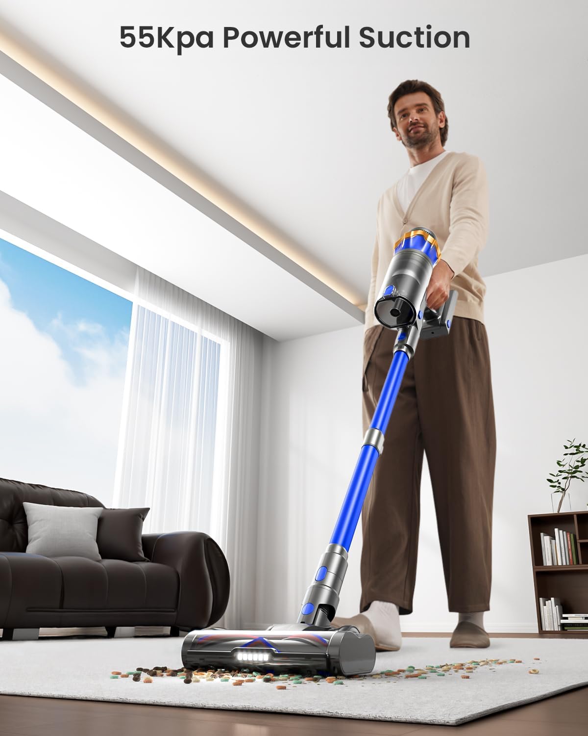 Cordless Vacuum Cleaner, Upgraded 650W 55KPA 70Mins Cordless Stick Vacuum Cleane...
