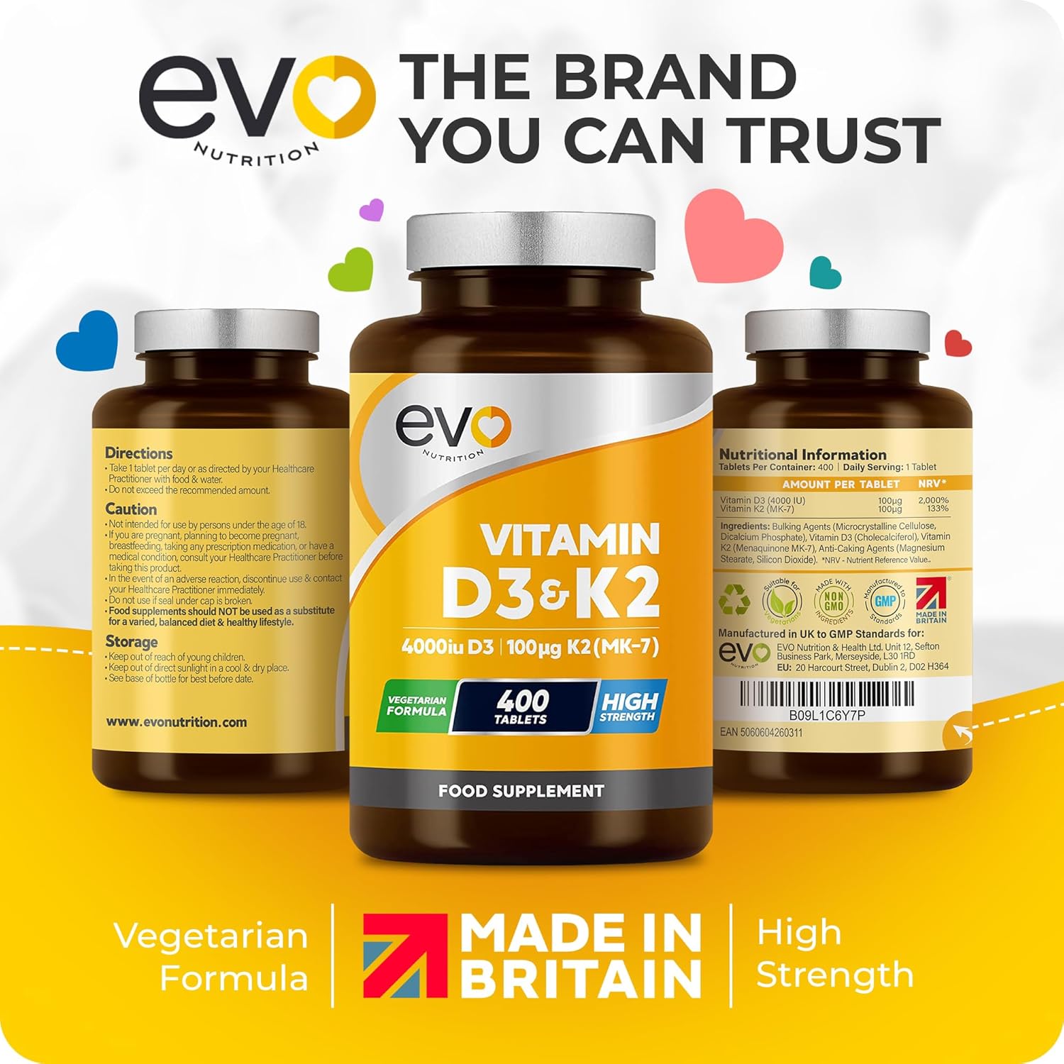Vitamin D3 4000iu & Vitamin K2 100ug MK7 | 400 Vegetarian Tablets - 1 Year Suppl...
