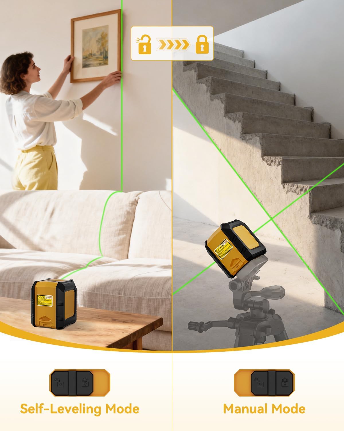 Green Laser Level with Tripod, Self-Leveling Bright Green Beam Horizontal and Ve...