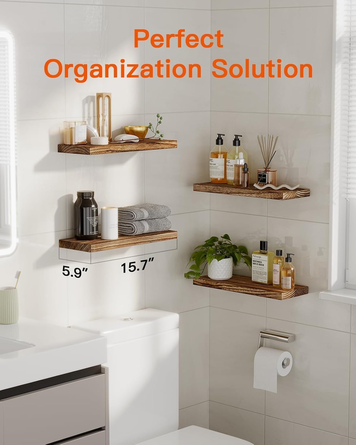 Pipishell Floating Shelves, 40cm Shelves for wall, Paulownia Wood Wall Shelves,...