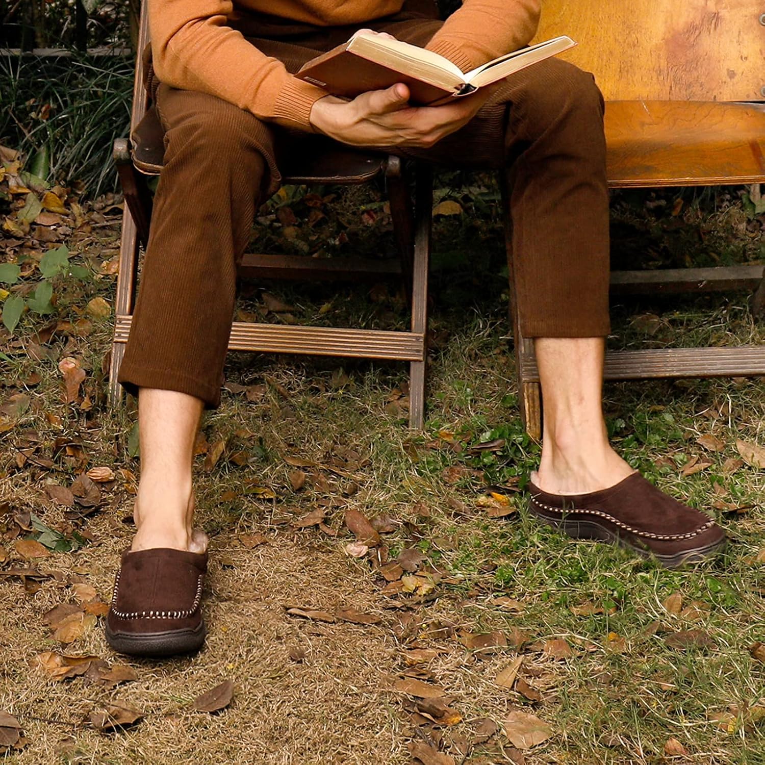 Zigzagger Men's Slip On Moccasin Slippers, Indoor/Outdoor Warm Fuzzy Comfy House...