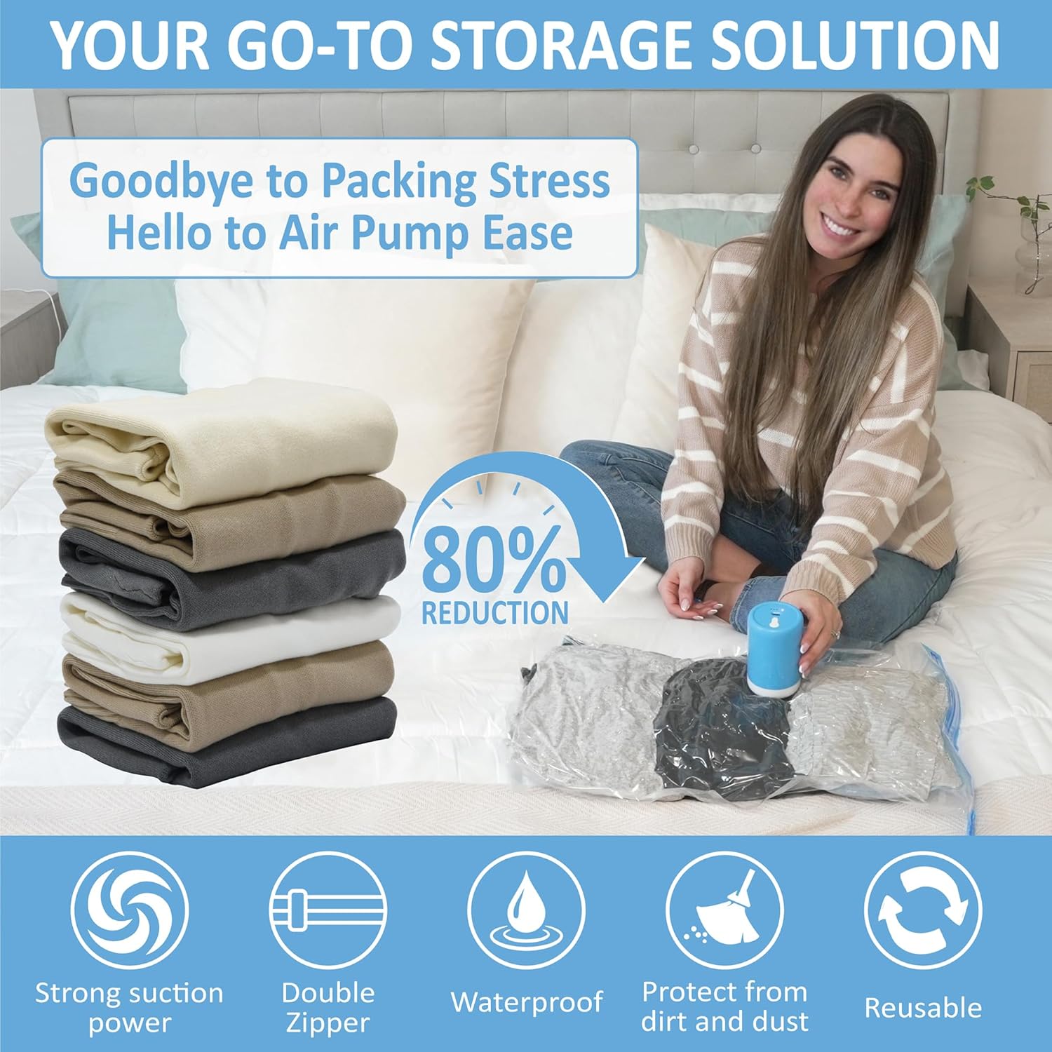 Cozy Essential Travel Vacuum Storage Bags, Special Space Saver Bags with Recharg...