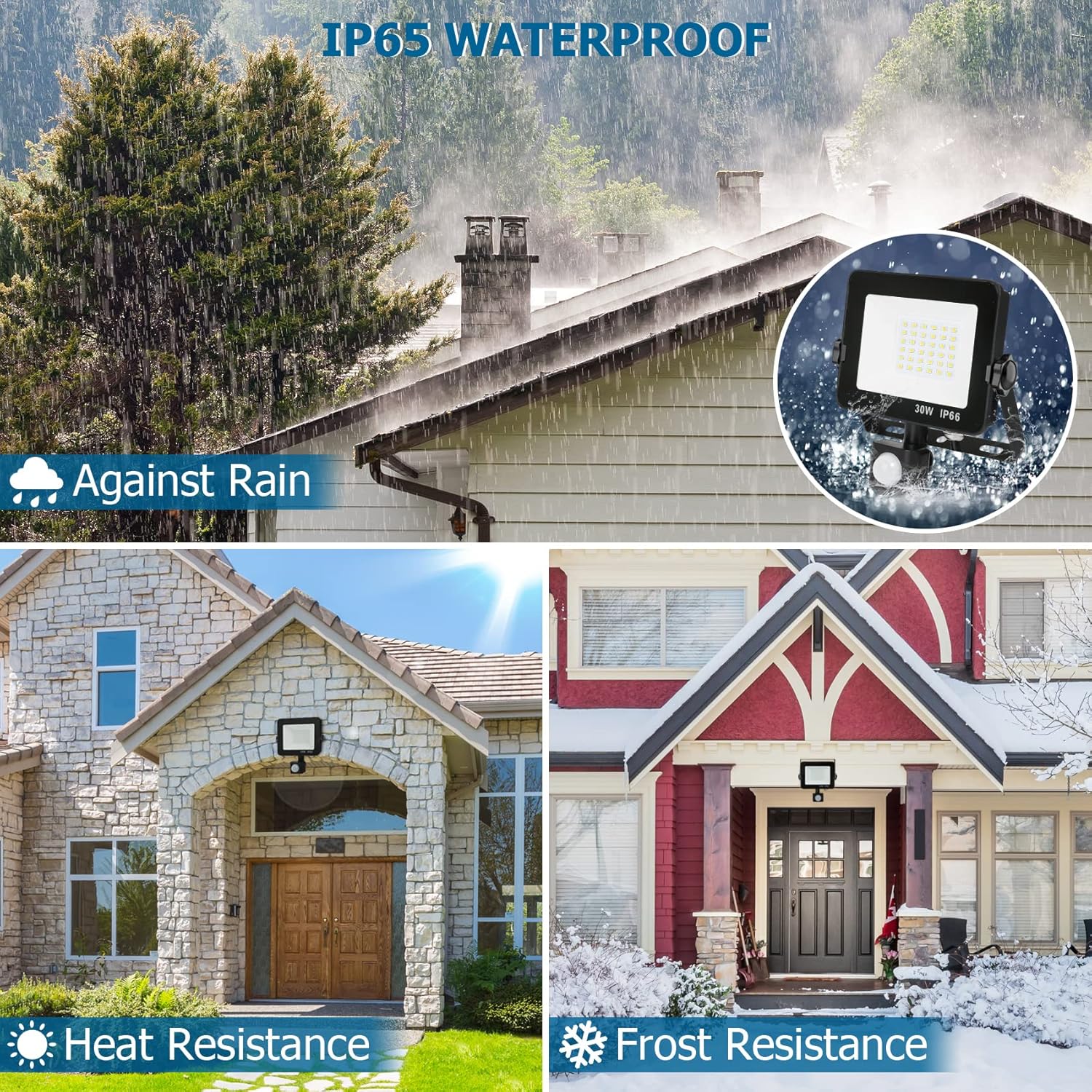 Motion Sensor Outdoor Security Light, 30W 2750 Lumen LED Floodlights with PIR Se...