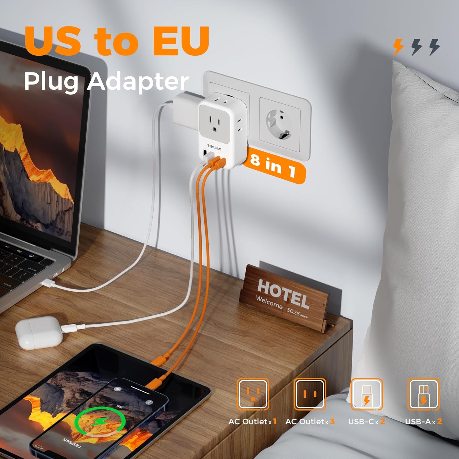 TESSAN European Travel Plug Adapter 2 Pack, PD 20W Adapter for Europe Plug with...