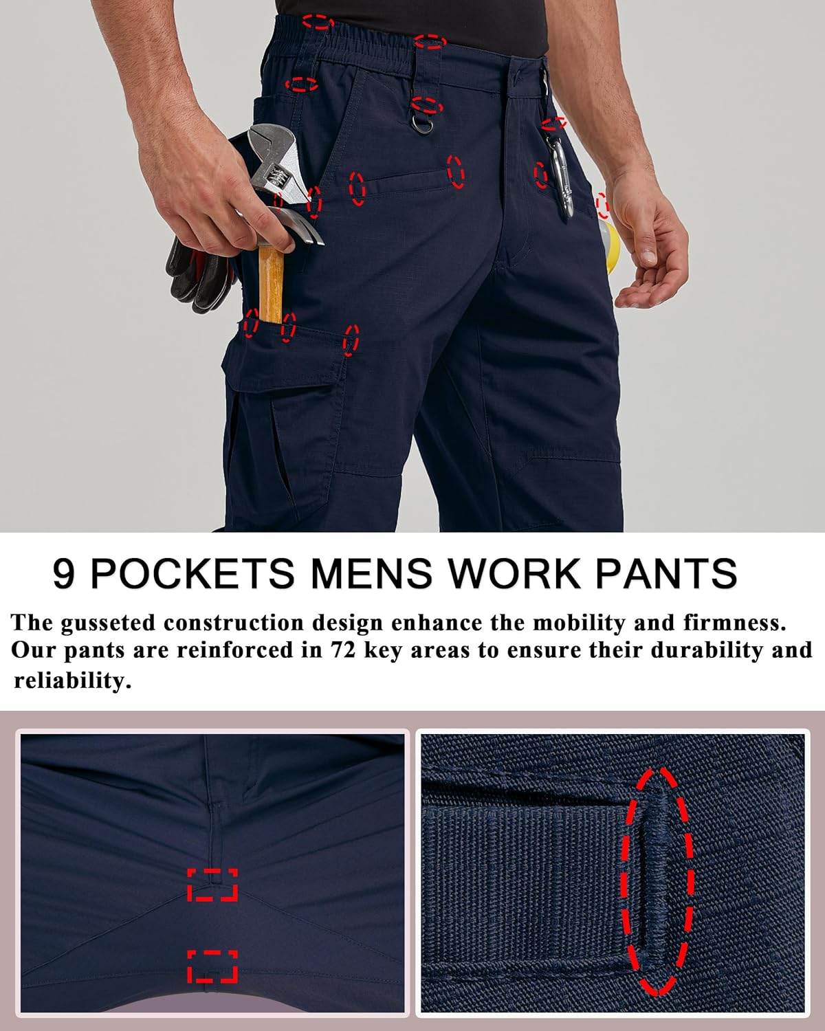 Mens Work Pants, Special Cargo Tactical Construction Pants for Men, Innovative R...
