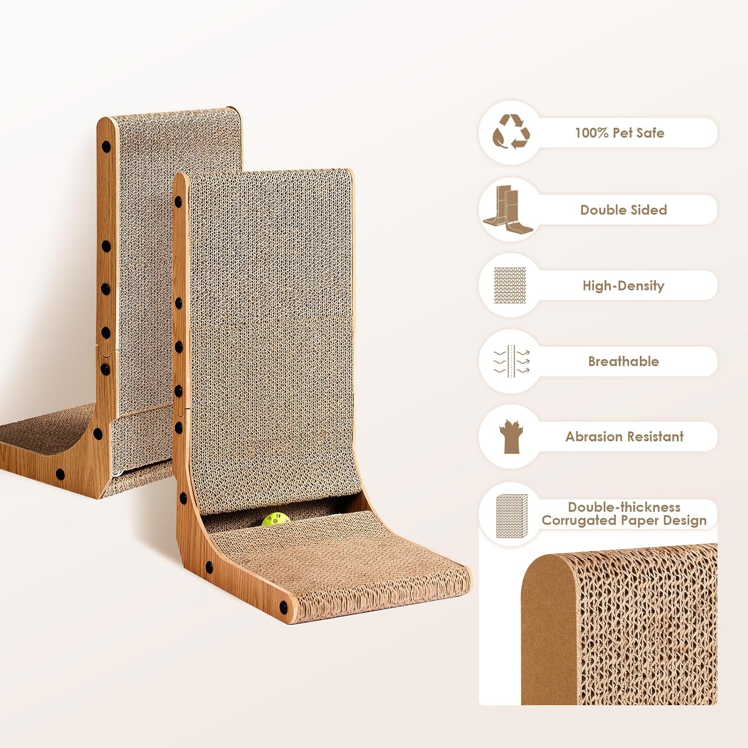EHEYCIGA Cardboard Cat Scratcher for Indoor Cats, 26.8 Inch L Shaped Vertical Ca...