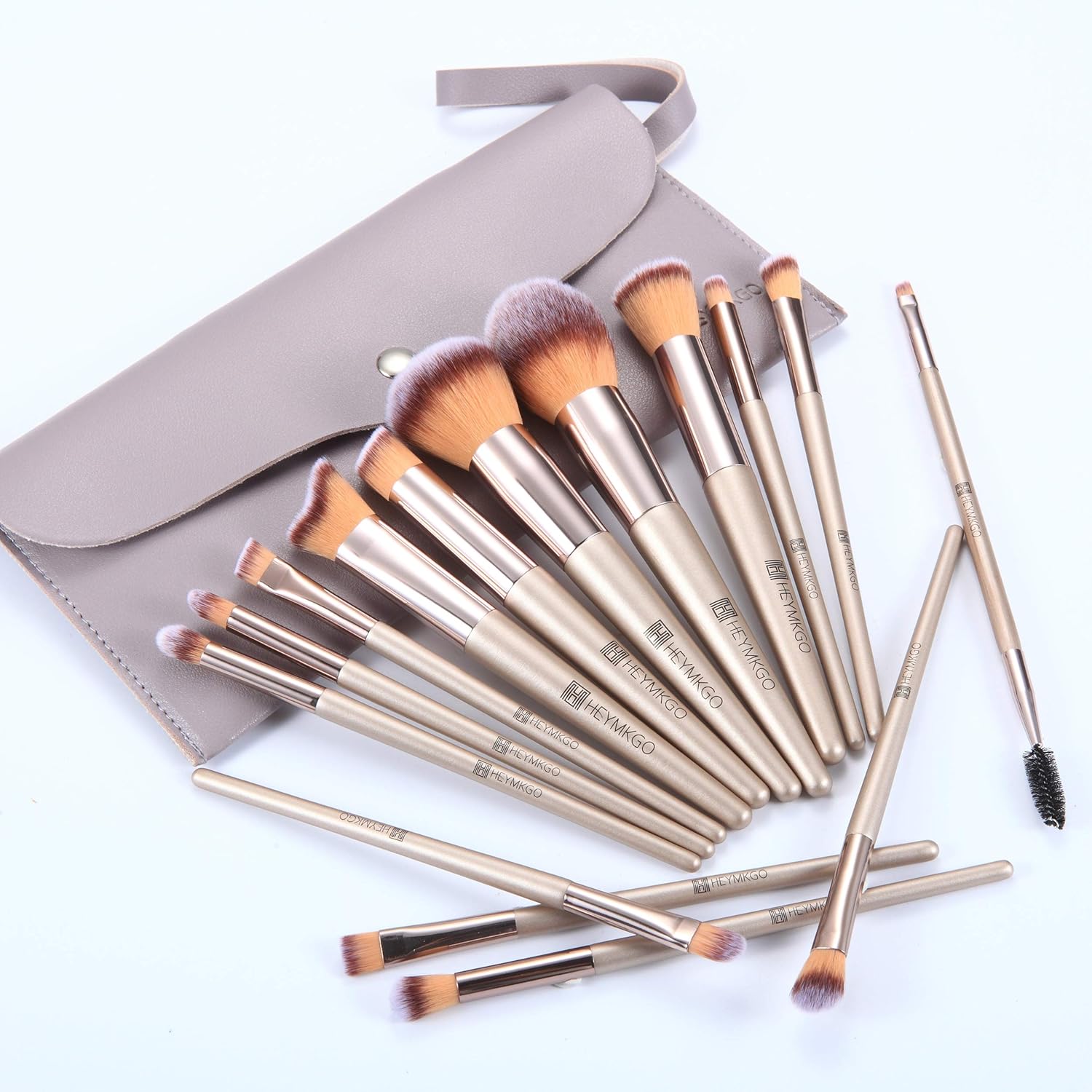 HEYMKGO Makeup Brushes, 15 Pcs Make Up Brushes Set Professional Champagne Gold M...