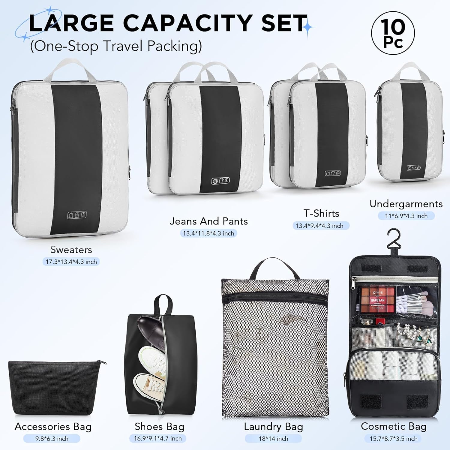 10 Set Compression Packing Cubes for Travel Essentials,Compressible Expandable P...
