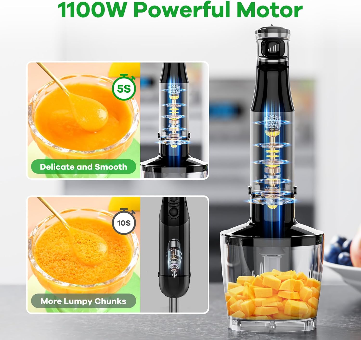 Immersion Blender Handheld Corded Hand Blenders Set 1100W, Trigger Variable Spee...