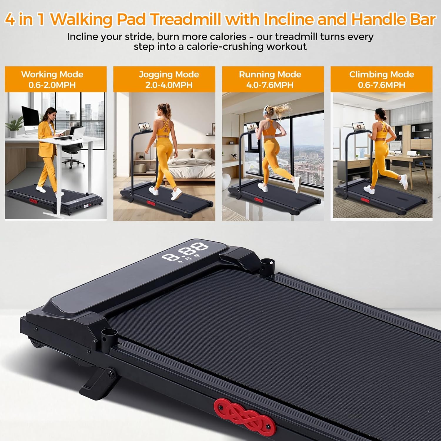 KASSADIN Walking Pad with Handle Bar, 2026 Upgrade Portable Small Treadmill with...