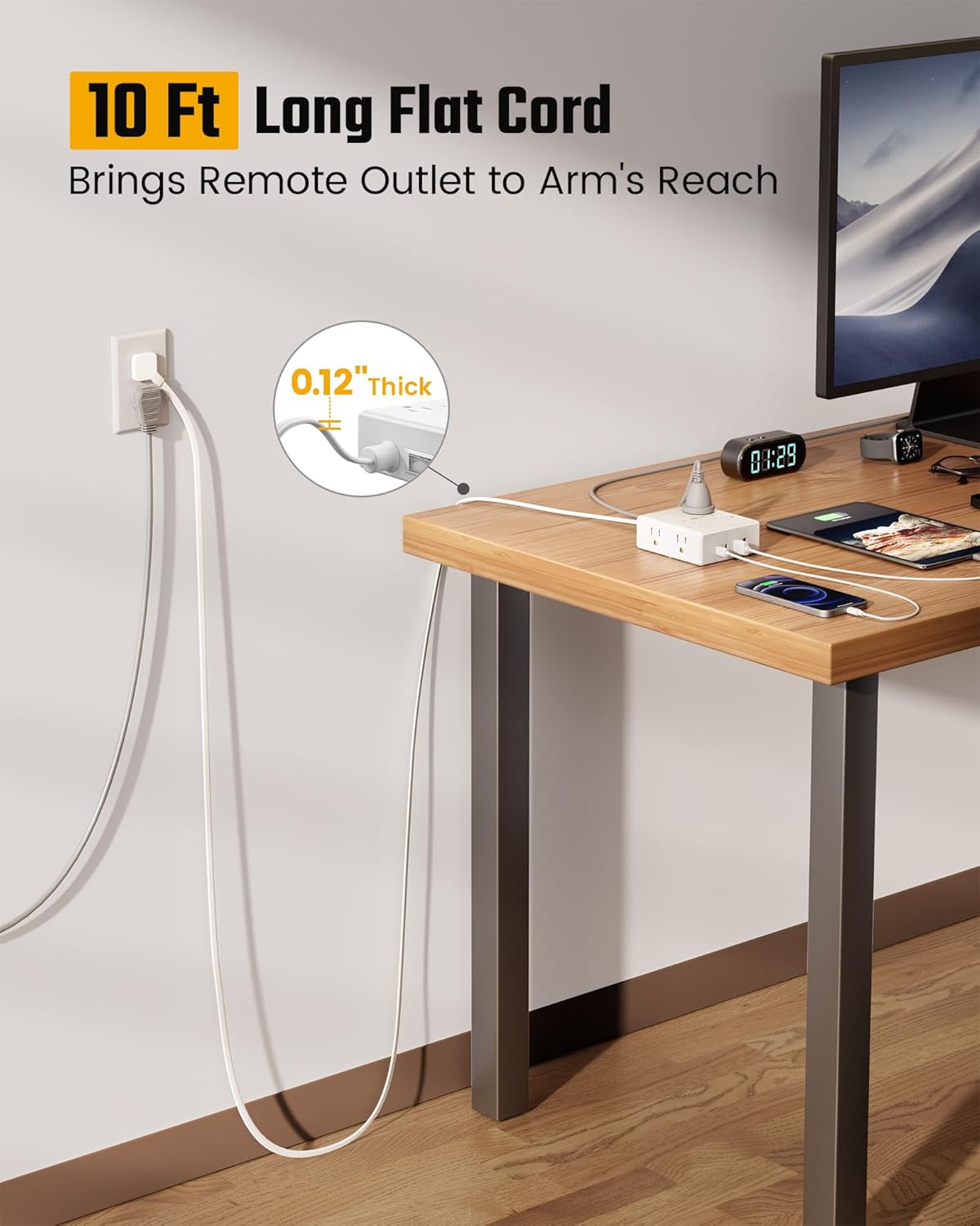 10Ft Extension Cord with Multiple Outlets, Flat Plug Surge Protector Power Strip...