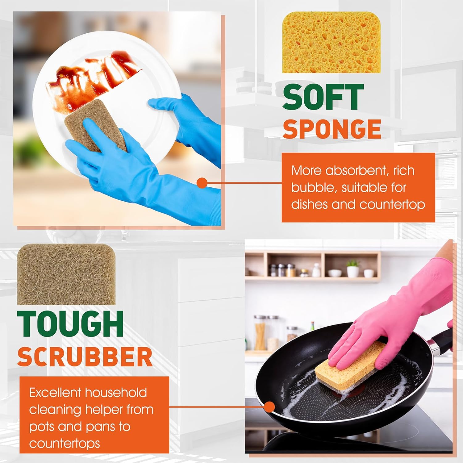 8 Pack Eco Sponge Washing up Compostable Kitchen Dish Sponge Biodegradable Washi...