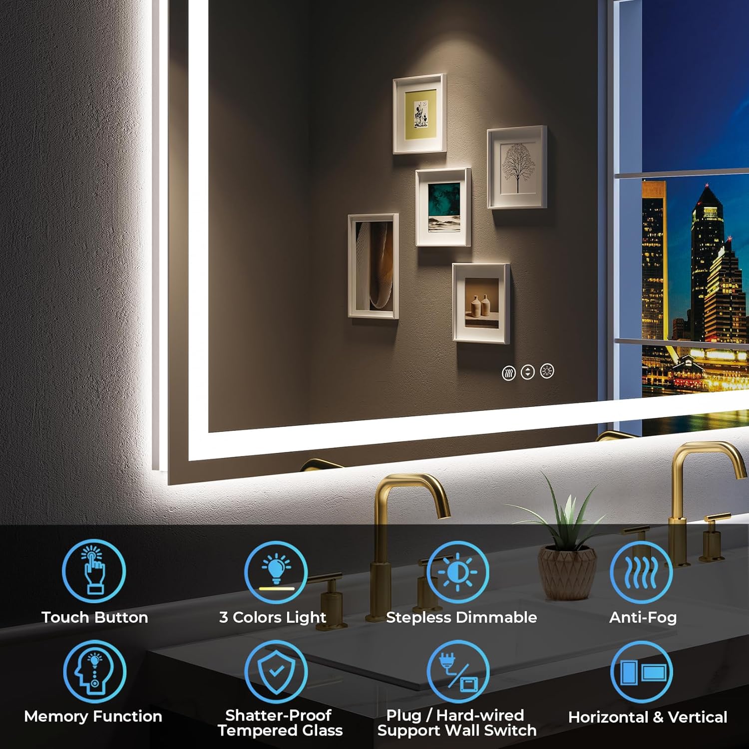 60x36 Inch LED Bathroom Mirror with Lights Front and Backlit Lighted Vanity Mirr...