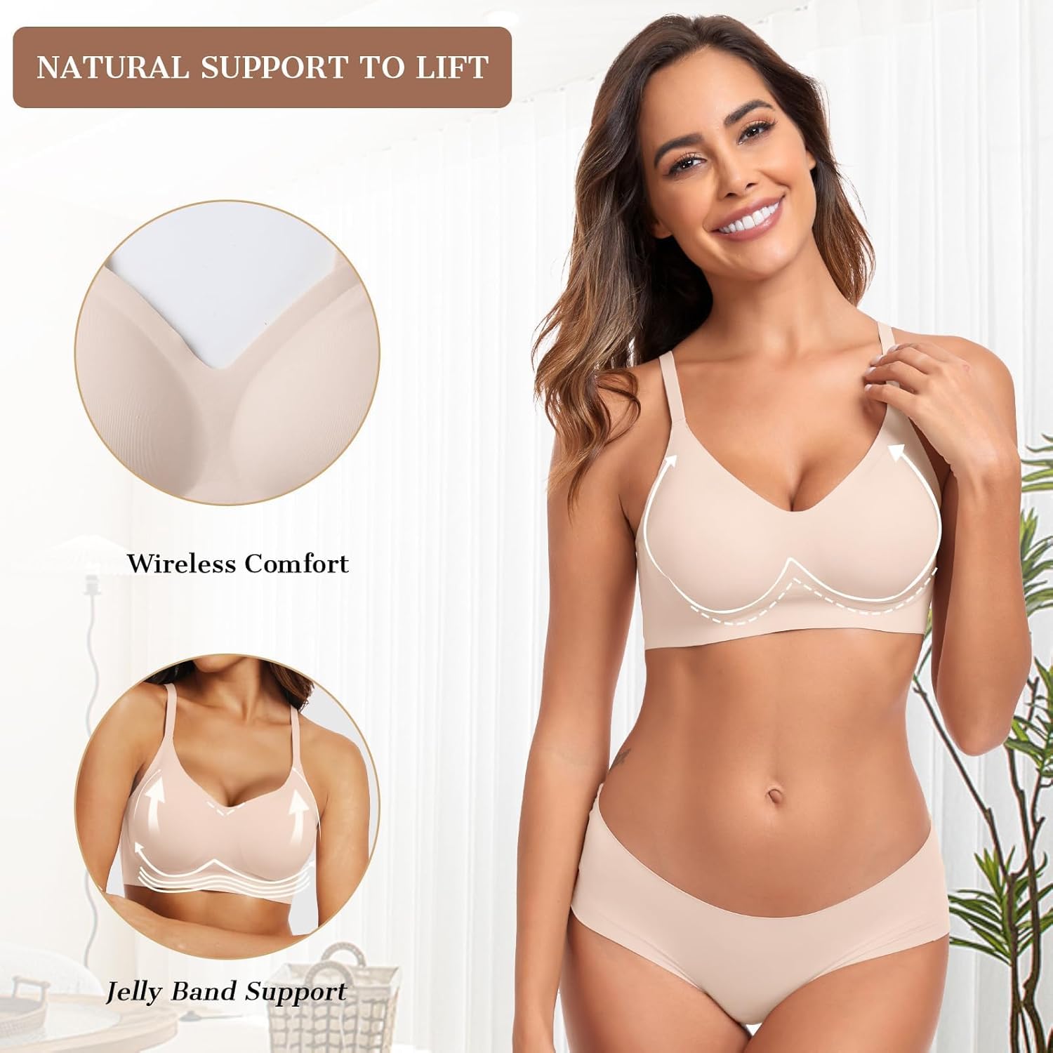 OEAK Womens Wireless Jelly Bras Comfortable Push Up Bra No Underwire Gel Bra Ful...