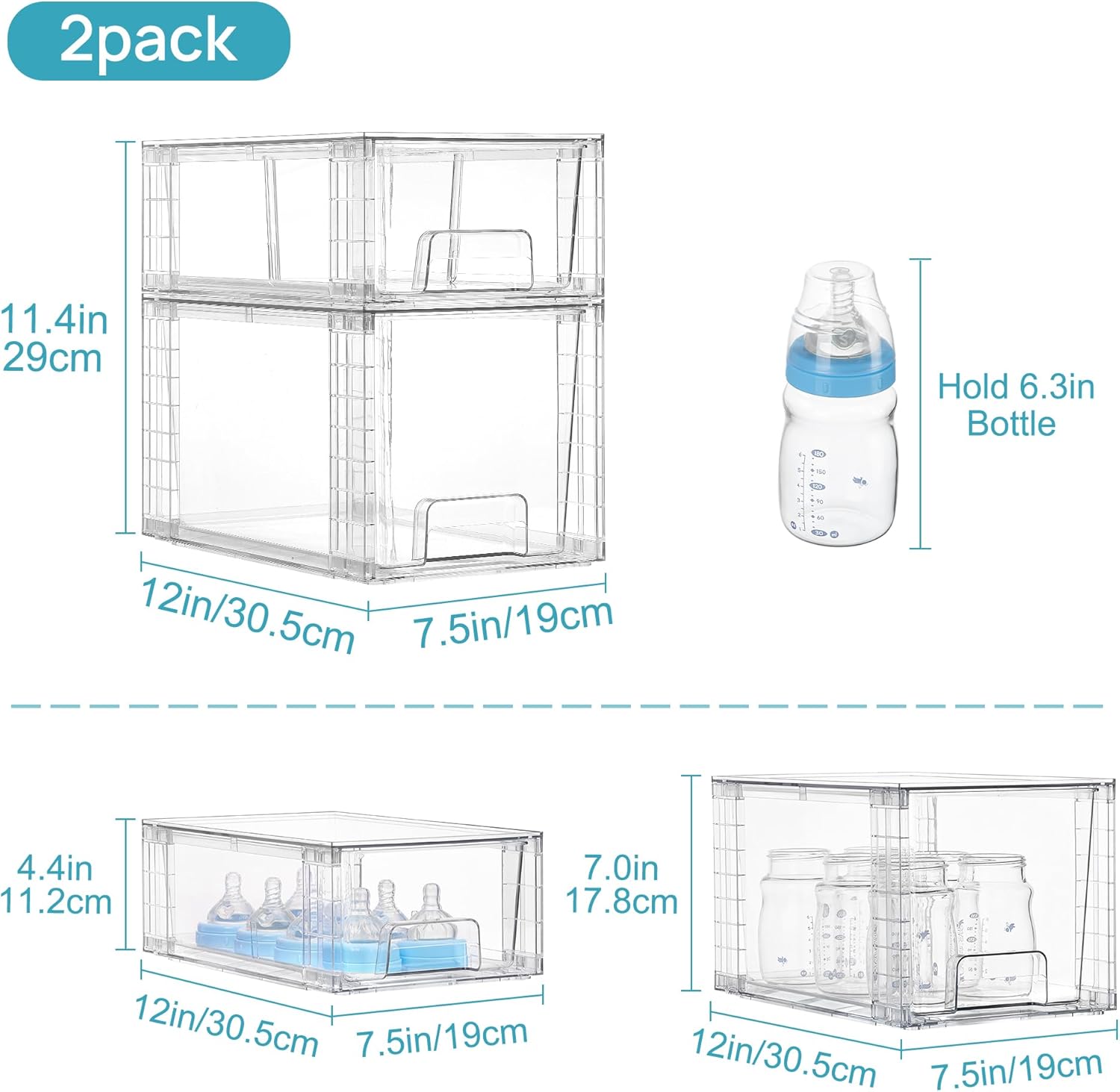 Vtopmart Clear Stackable Storage Drawers, Innovative Easy to Assemble Bathroom O...