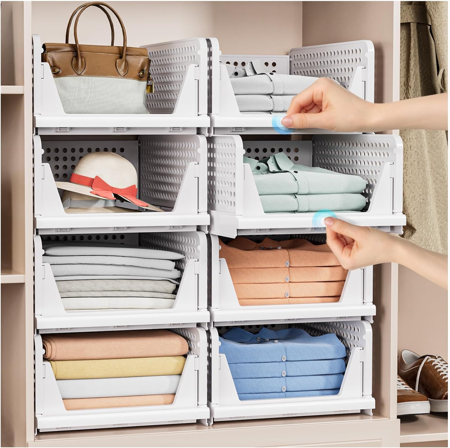 5 Pack Stackable Closet Storage Basket - Stackable Storage Bins, Multifunctional...