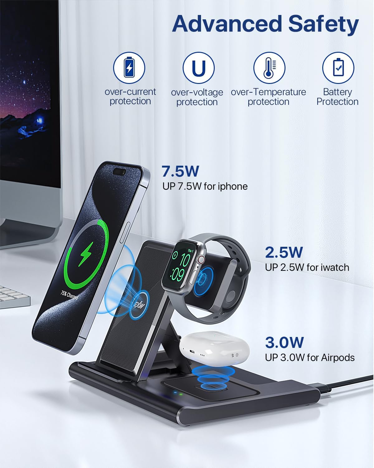 Charging Station,EXW 3 in 1 Wireless Charging Station for iPhone 17/16/15/14/13/...