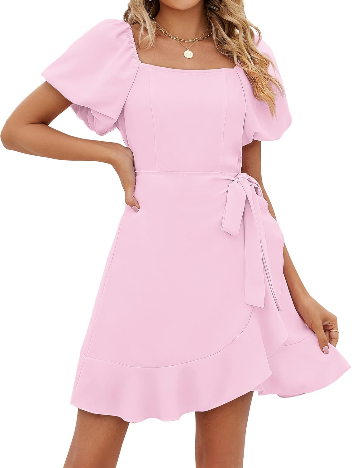 Chic SAMPEEL Women's Summer Dress, Unique Square Neck Dress with Puff Sleeves, E...