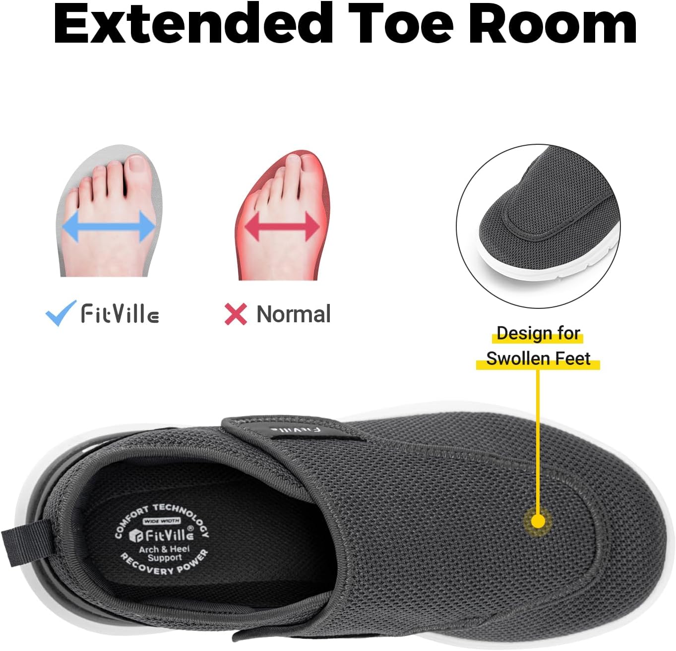 FitVille Mens Extra Wide Fit Shoes, Unique Diabetic Shoes Easy Slip On, Special...