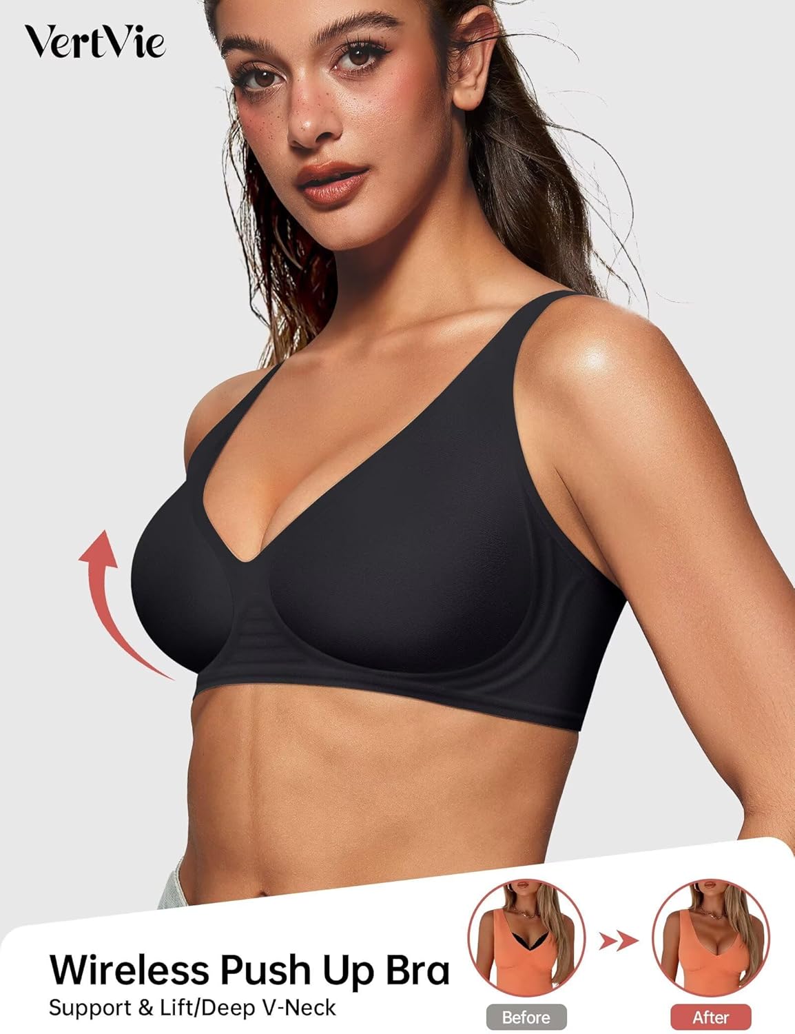 Vertvie Jelly Wireless Bras for Women Push Up Plunge Seamless T-Shirt Bras No Un...
