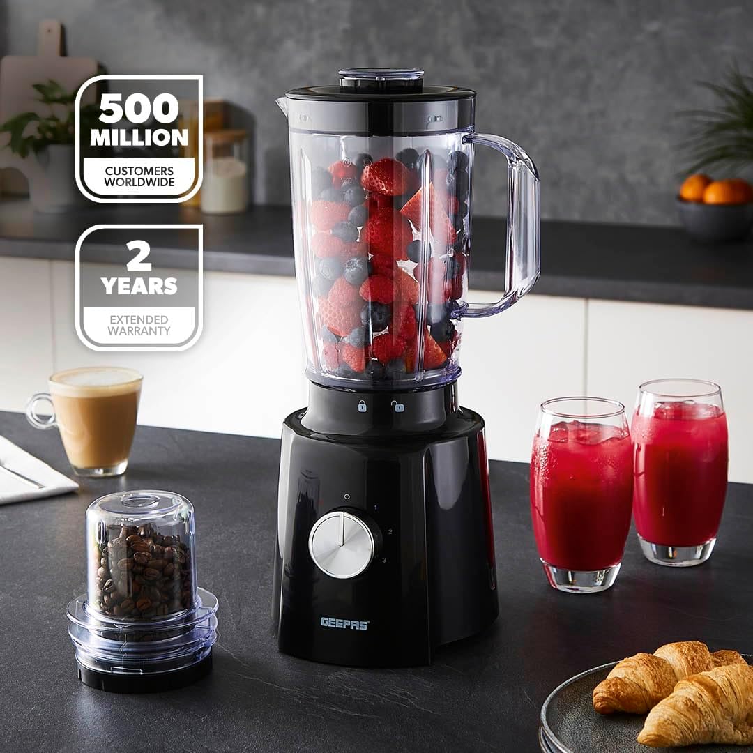 GEEPAS 2-in-1 Food Jug Blender | 1.6L Juice Jar 100G Mini Coffee Spice Grinder 4...