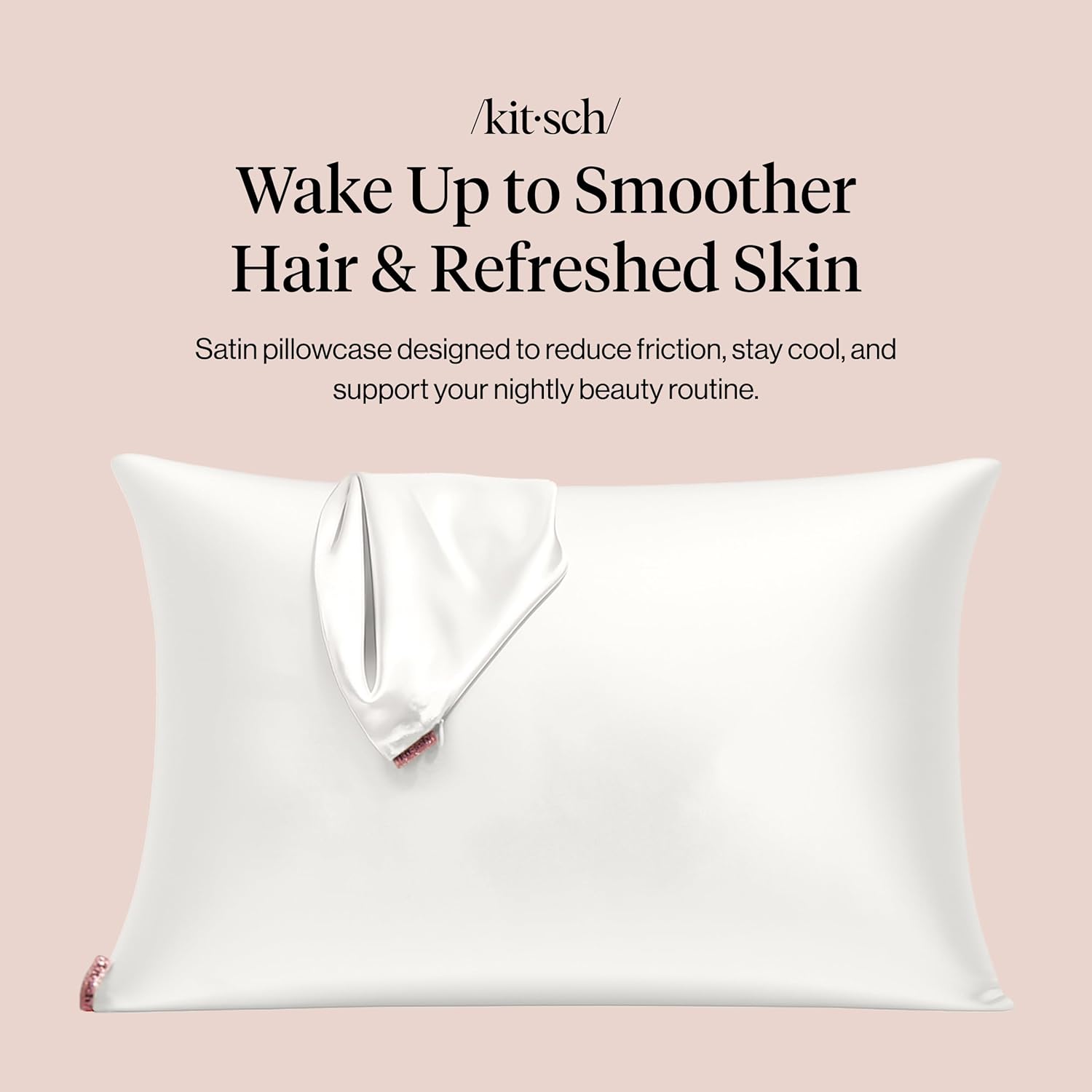 Kitsch Satin Pillowcase with Zipper for Hair & Skin - Softer Than Silk Pillow Ca...