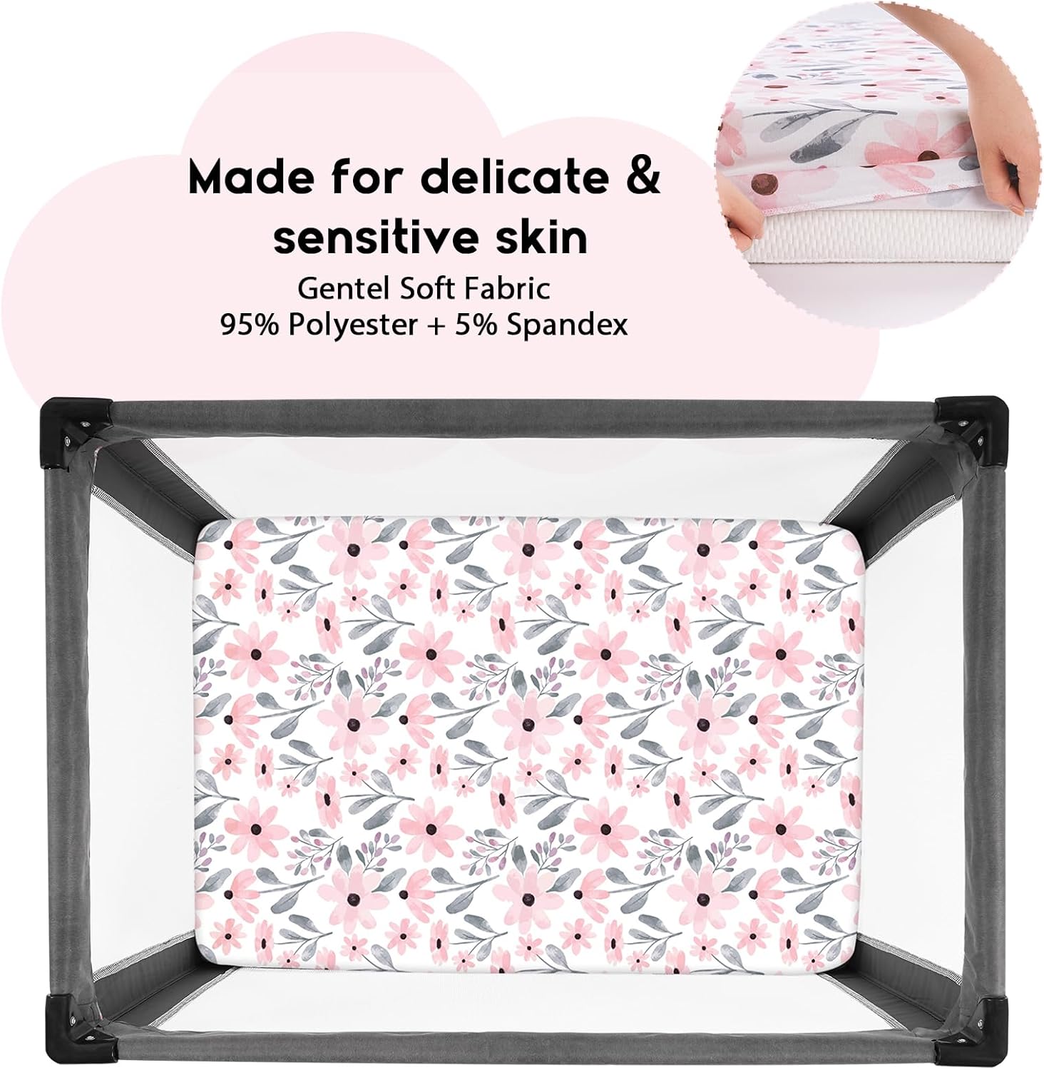 Premium Yoofoss Fitted Travel Cot Sheets, Best Travel Cot Sheets 95 x 65cm, Brea...