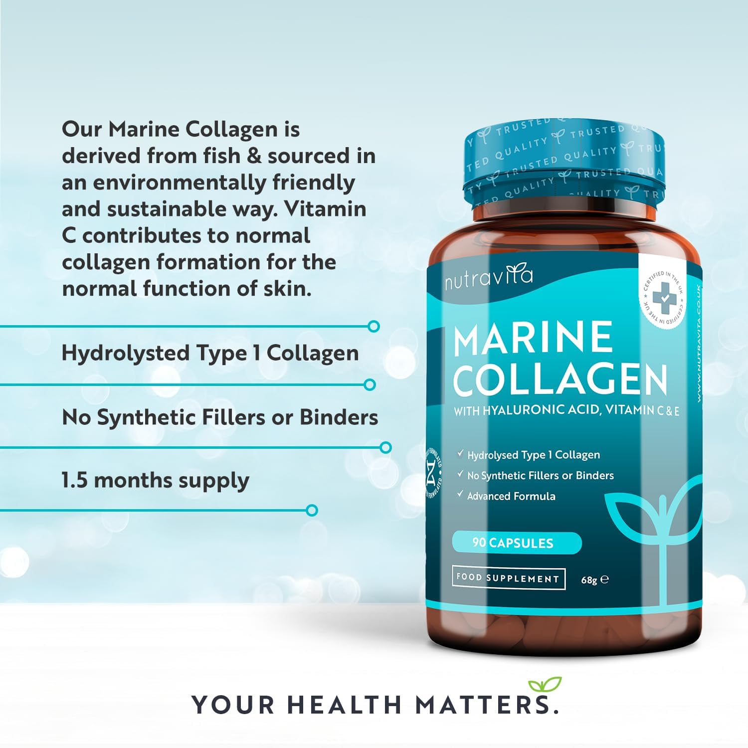Nutravita Marine Collagen 1000mg Enhanced with Hyaluronic Acid 100mg - 90 Super...