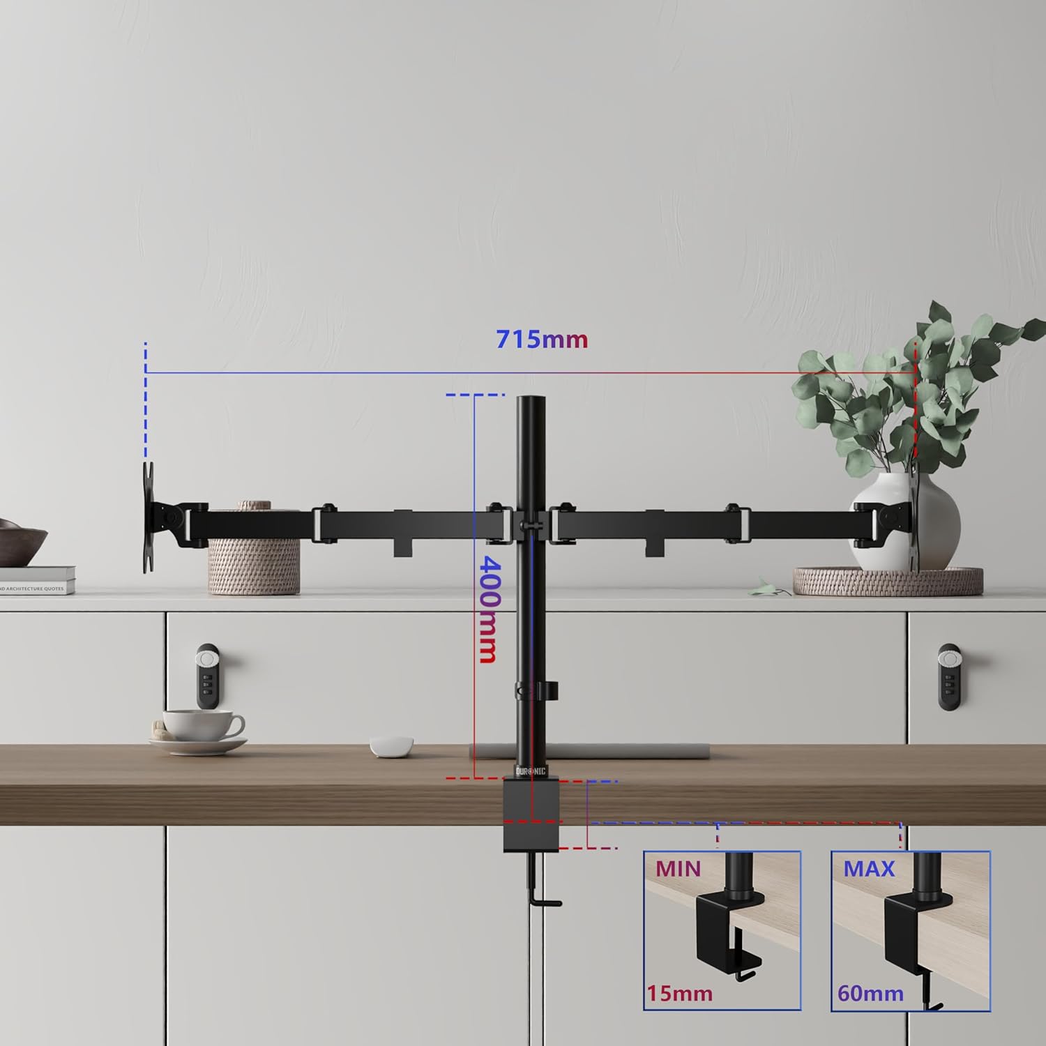Duronic Dual Monitor Stand DM152 Adjustable 13-27” Monitor Arms with Grommet Con...