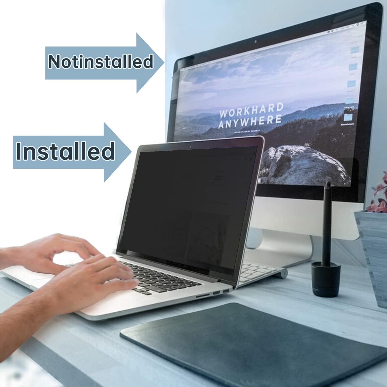IPROKKO 14 Inch Laptop Privacy Screen, Removable, Anti Blue Light Glare, Compati...