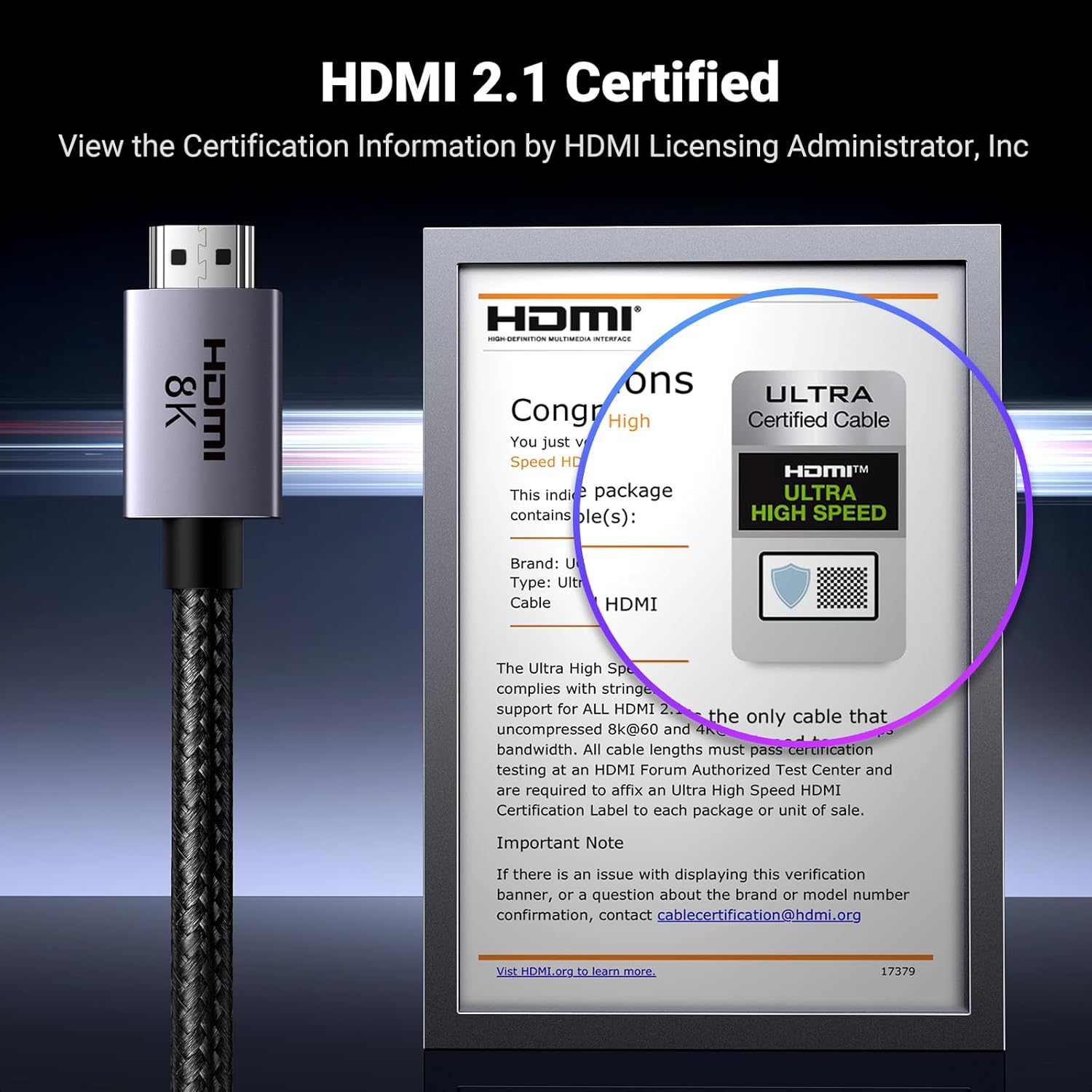 UGREEN HDMI 2.1 Cable Certified 10K 8K 4K 1440P@240/165/120Hz eARC HDR Dolby Vis...