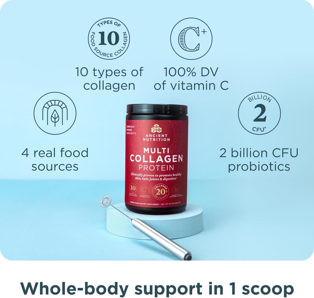 Ancient Nutrition Collagen Powder Protein with Probiotics, Unflavored Multi Coll...