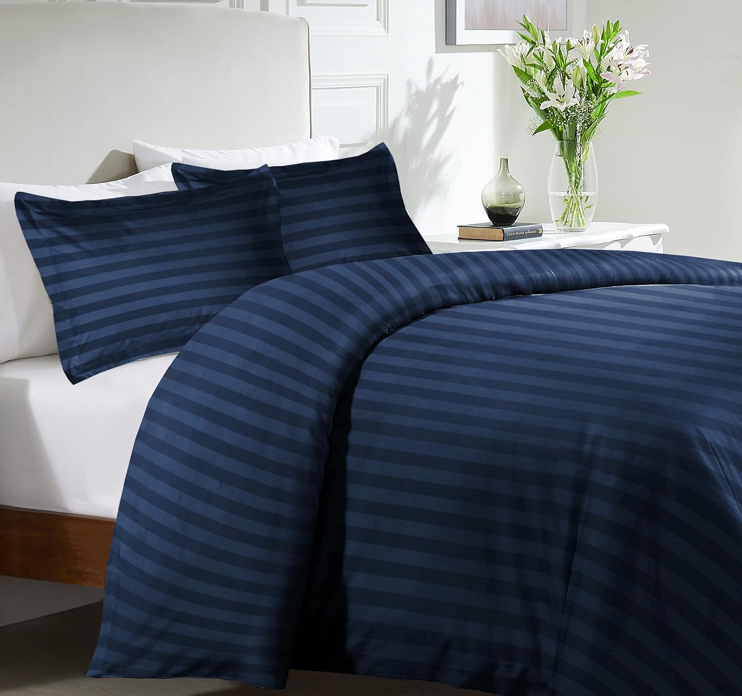 Luxurious MOONLIGHT20015 Super King Duvet Set, High-Quality Reversible Stripes S...