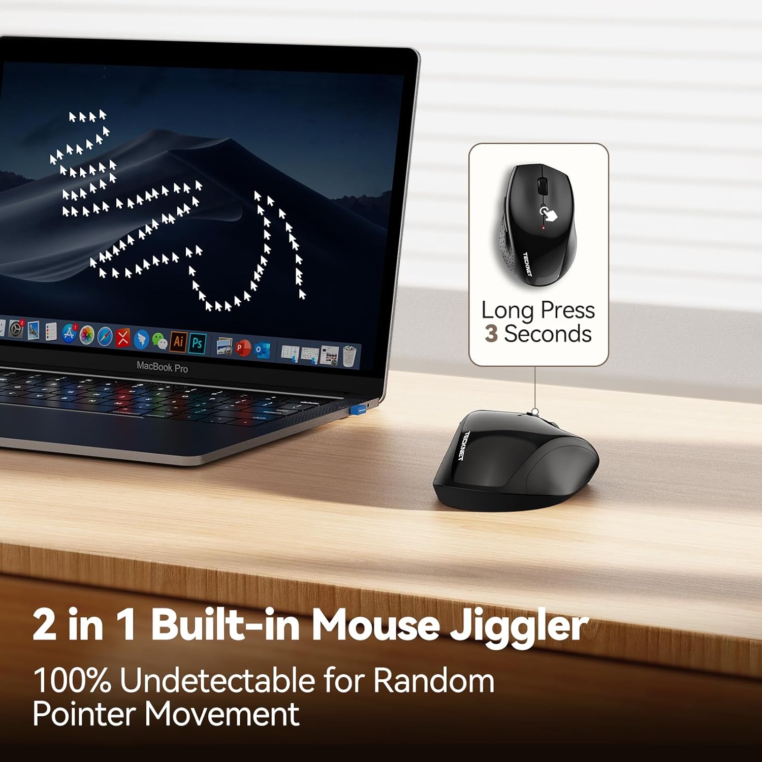 TECKNET PRO Wireless Mouse Jiggler - Rechargeable 2.4G Ergonomic Silent Mouse wi...