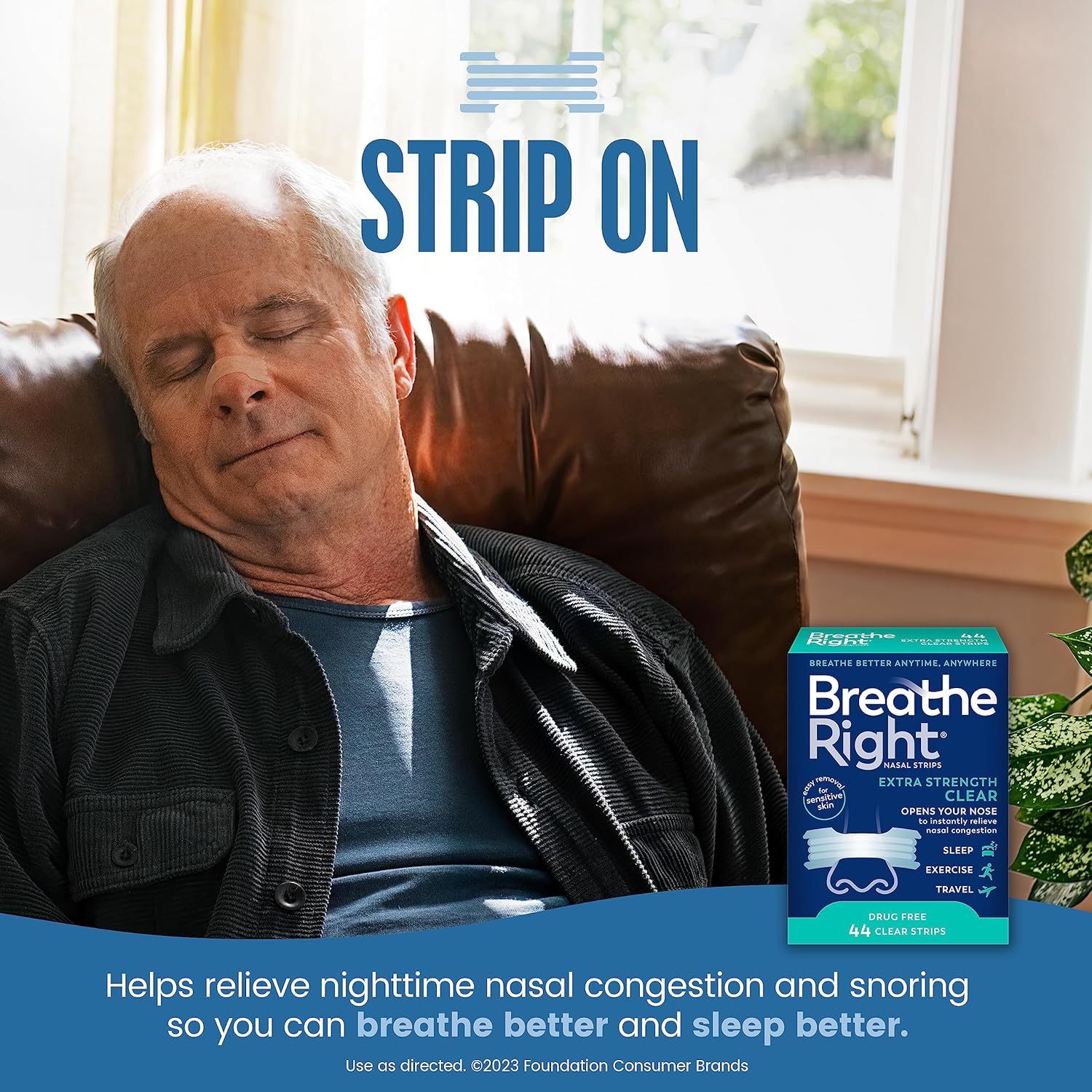 Breathe Right Nasal Strips | Extra Strength | Clear | For Sensitive Skin I Drug-...
