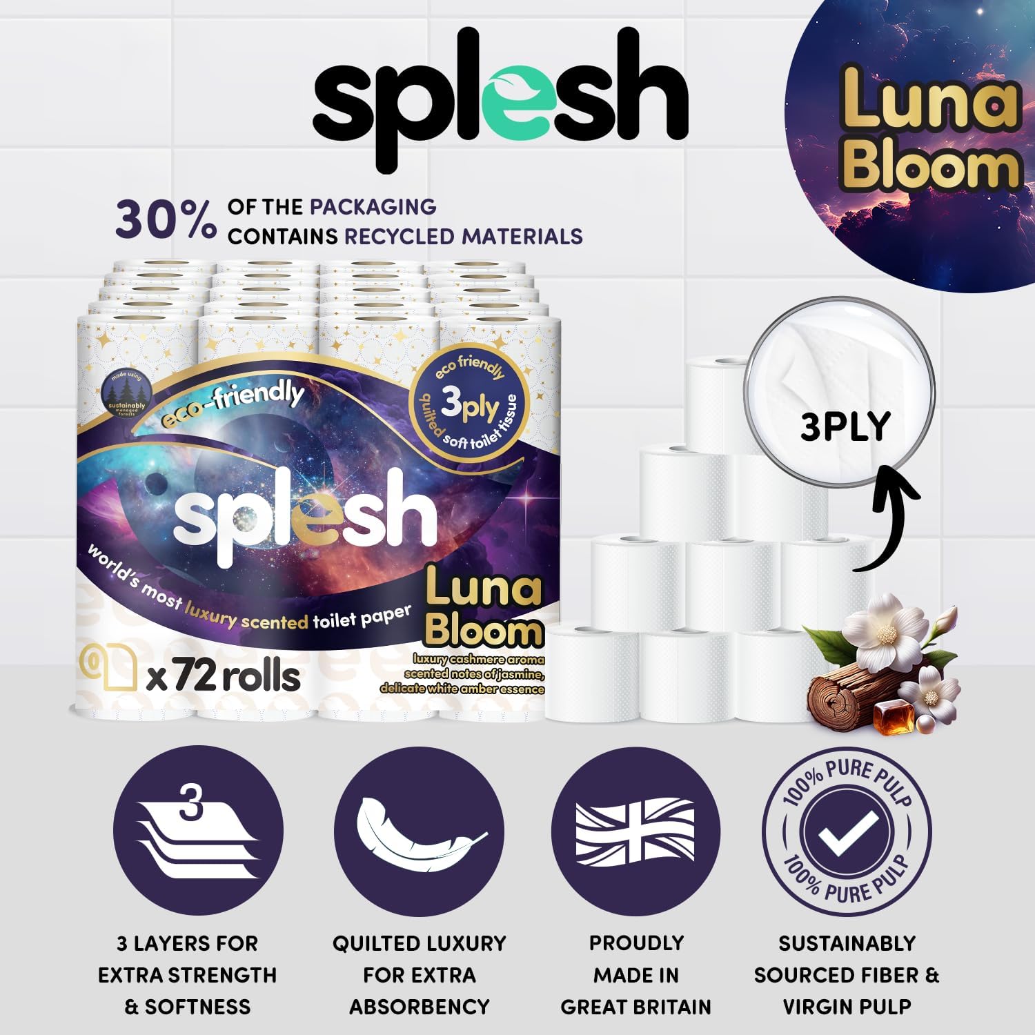 Splesh by Cusheen Toilet Roll 72 Rolls - Luna Bloo...