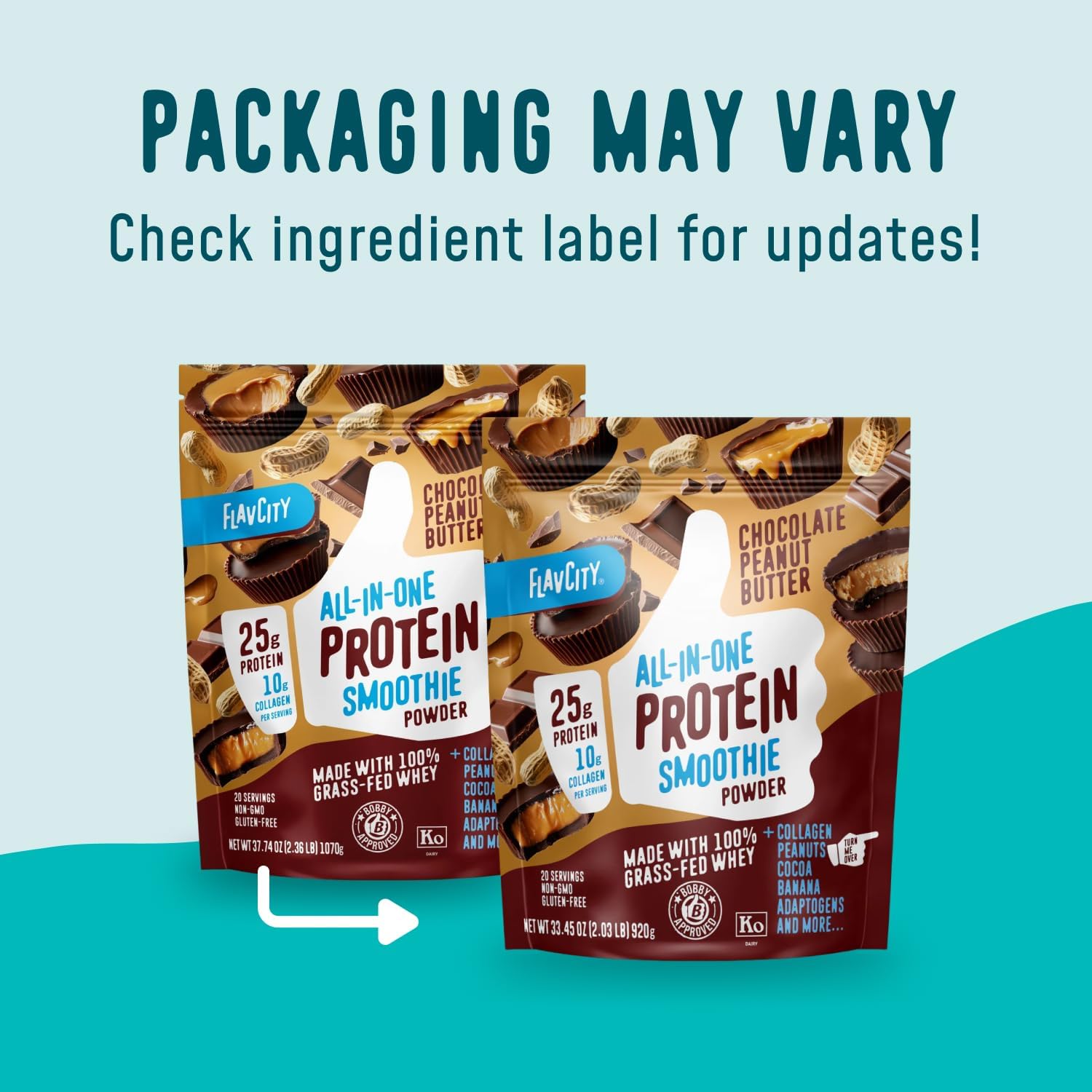FlavCity Grass Fed Whey Chocolate Protein Powder - Chocolate Peanut Butter - 25g...