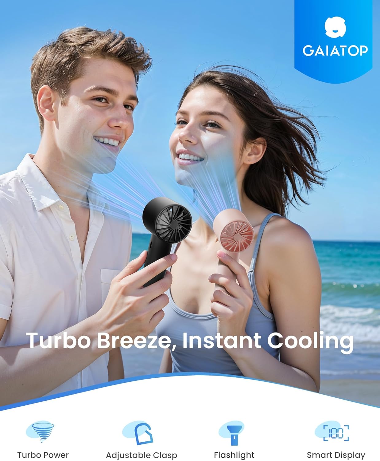 gaiatop Turbo Hand Held Fans with LED Torch Clasp...