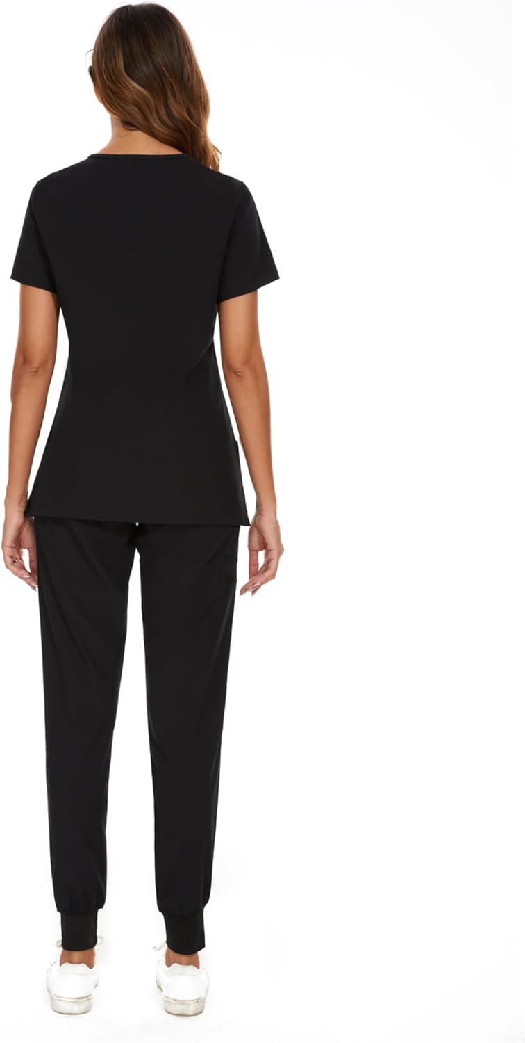 COZYFIT Scrubs for Women Set - Stretch V-Neck Scrub Top & Jogger Pant with 8 Poc...