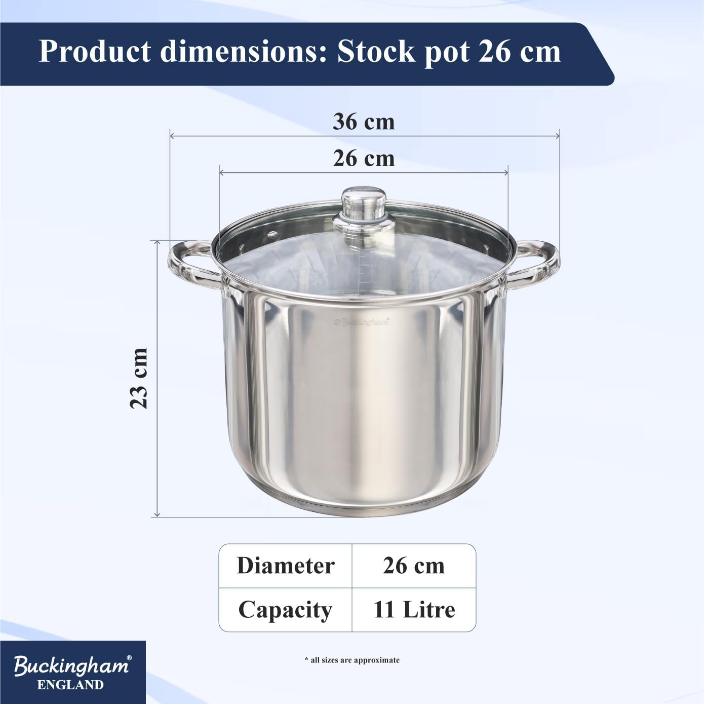 Premium Buckingham Deep Induction Stock Pot, High-Quality Stockpot with Glass Li...