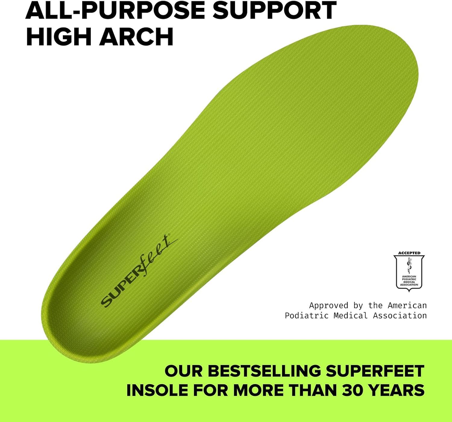 Superfeet All-Purpose Support High Arch Insoles (Green) - Trim-To-Fit Orthotic S...