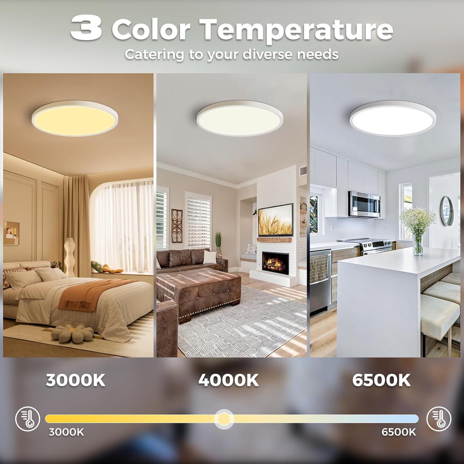 slochi Bathroom Light, 3000K/4000K/6500K 3 Color Temperature, Waterproof IP54, S...